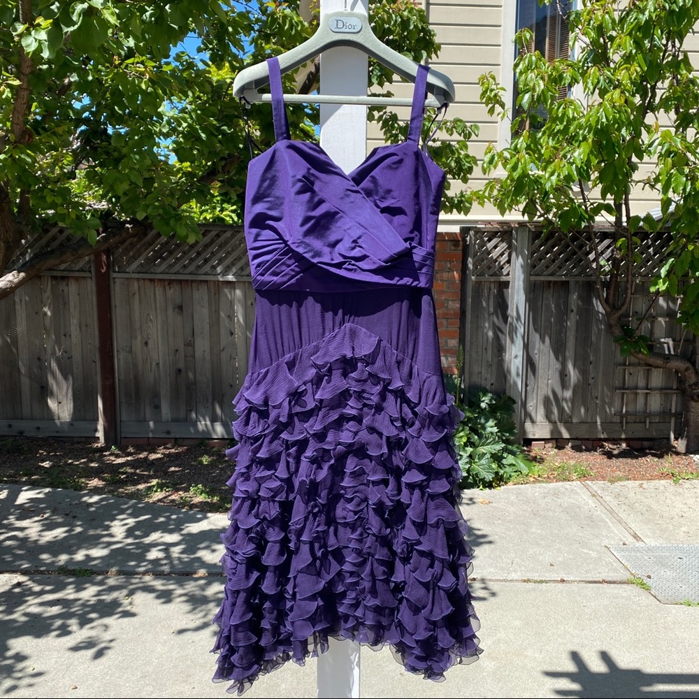 Christian Dior Purple Silk Ruffle Cocktail Dress Size 6